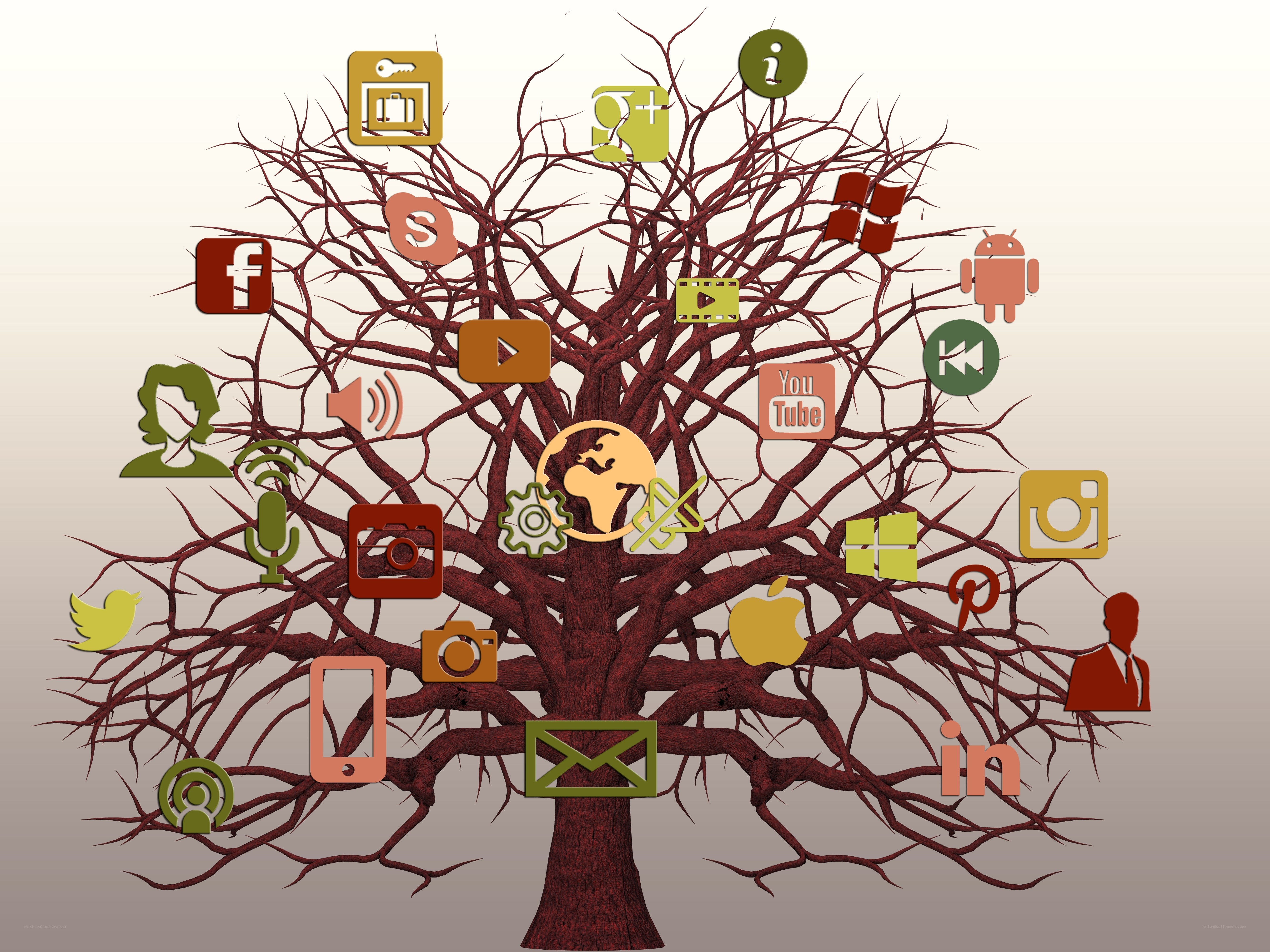 digital icons on tree