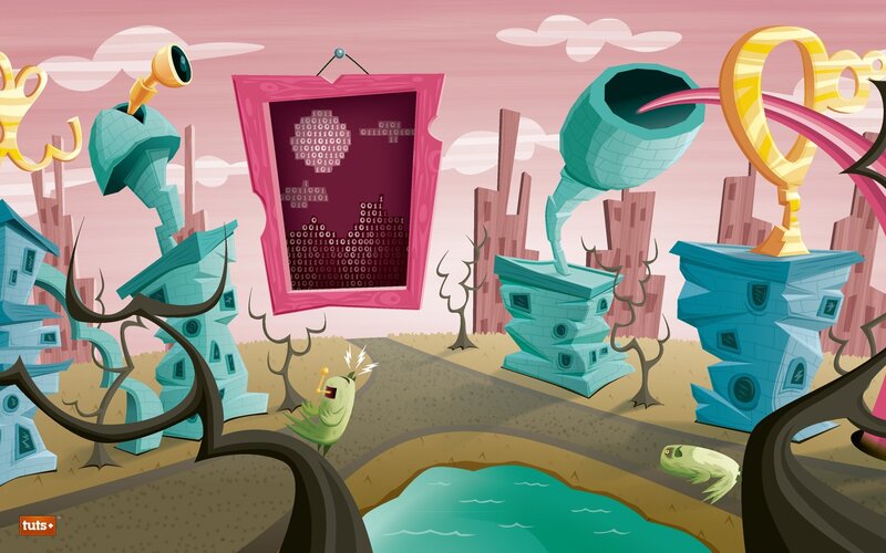 digital landscape with binary art