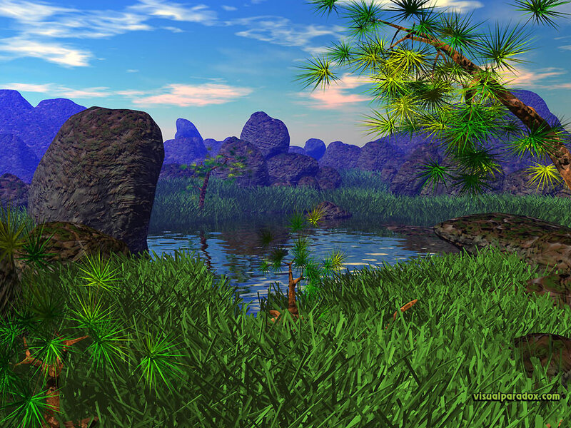 Digital Landscape with Pond — Green