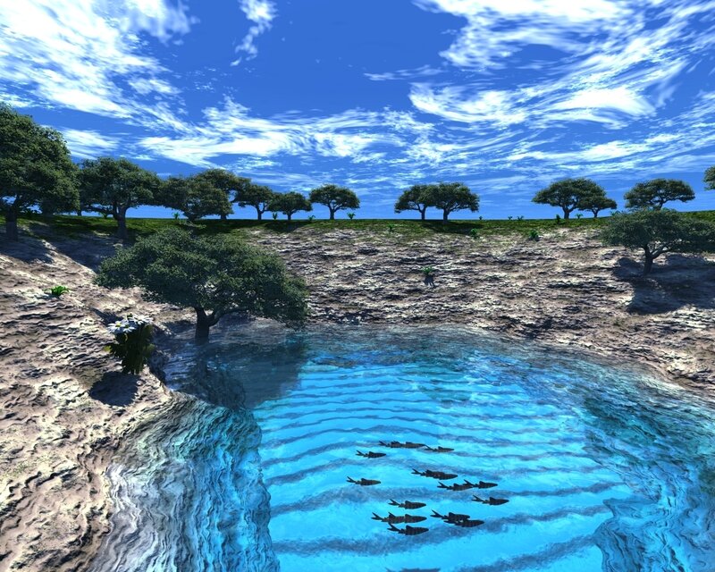 digital landscape with pond