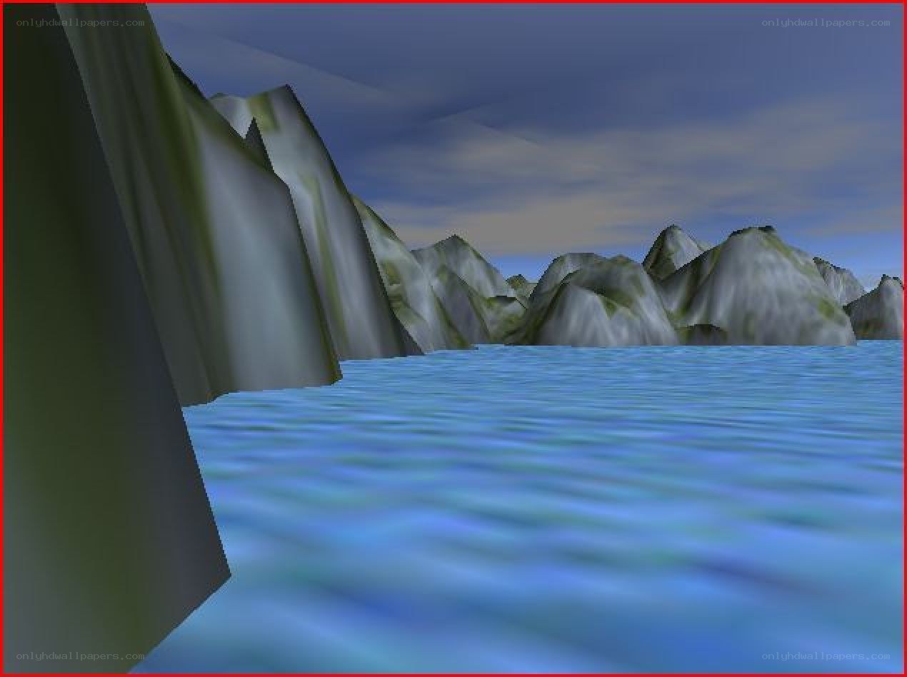 digital landscape with water and mountains