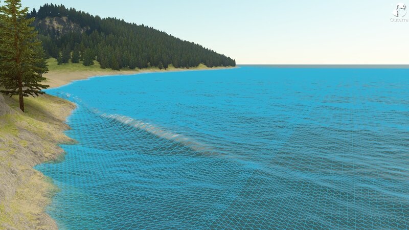 digital landscape with water simulation