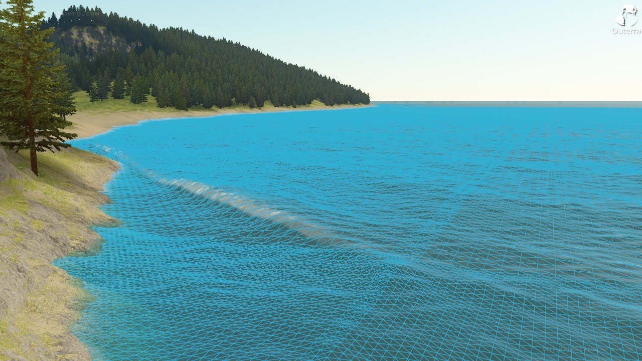 digital landscape with water simulation