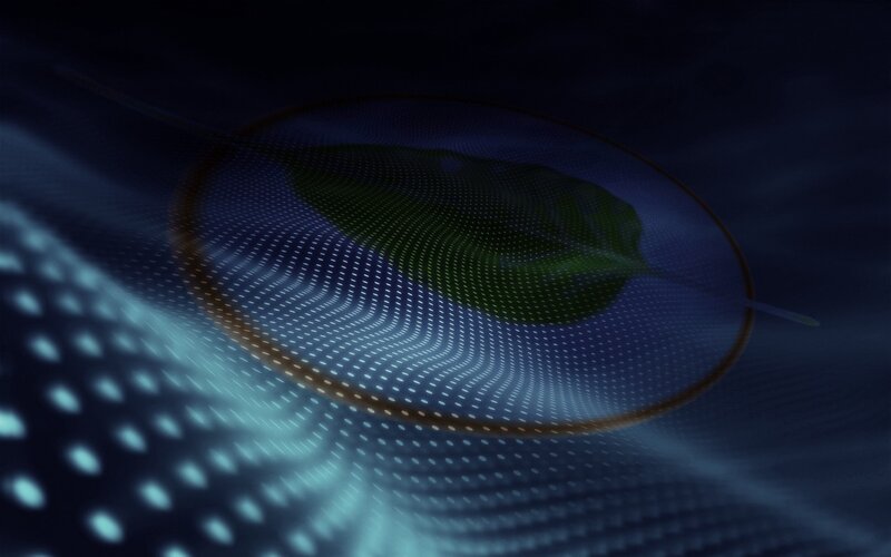 digital leaf on wave pattern