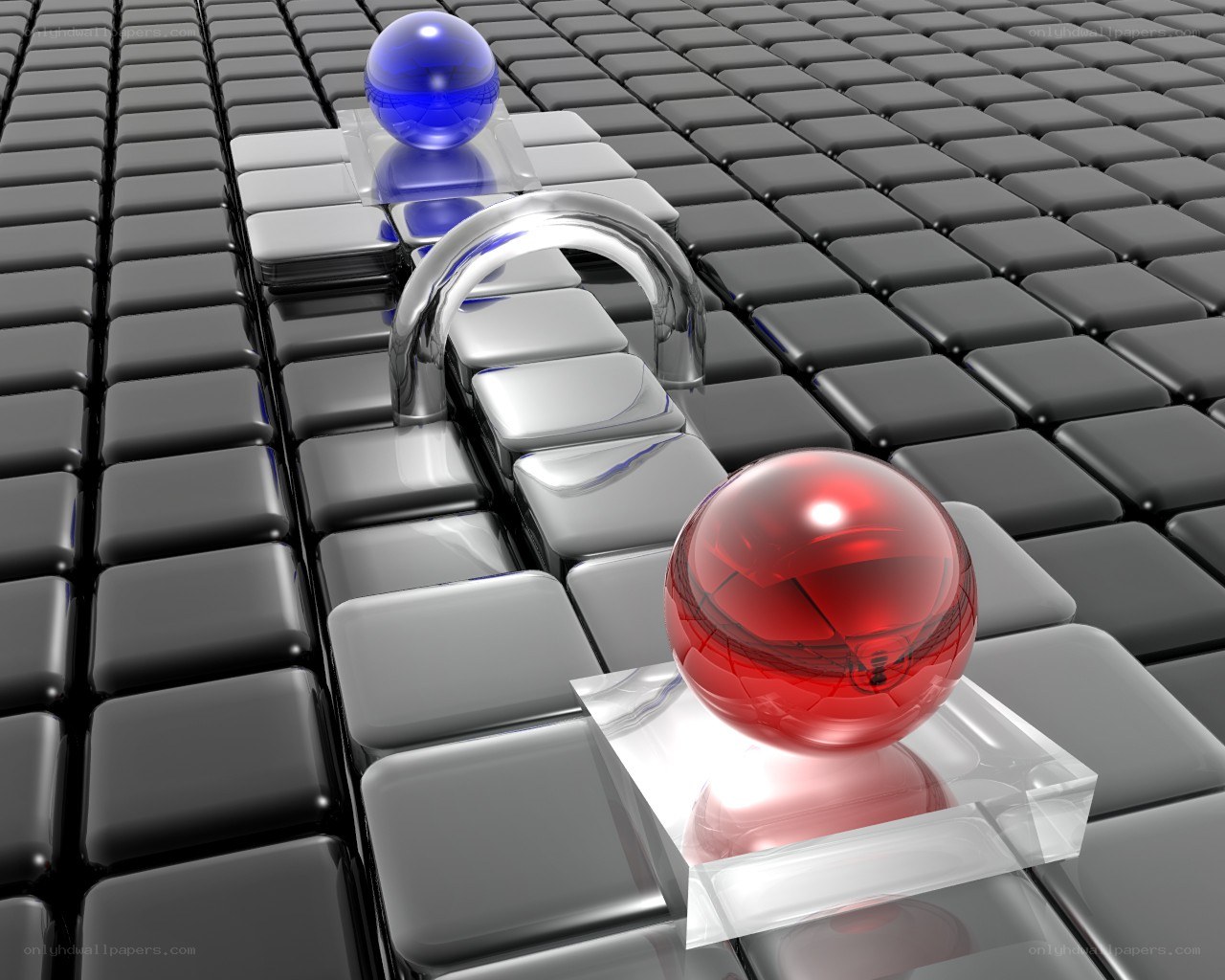 Digital lock with red and blue spheres