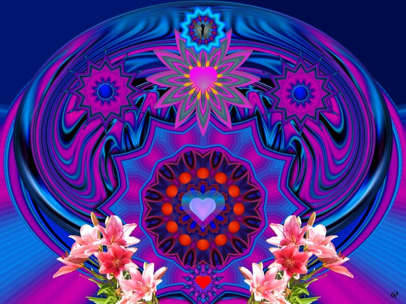 Digital Mandala with Flowers — Blue