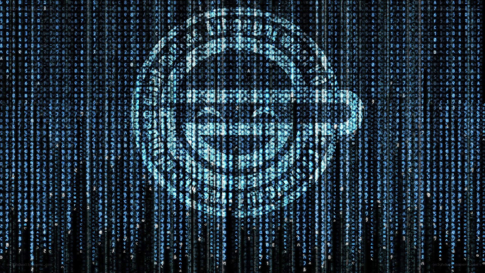 digital matrix code with skull