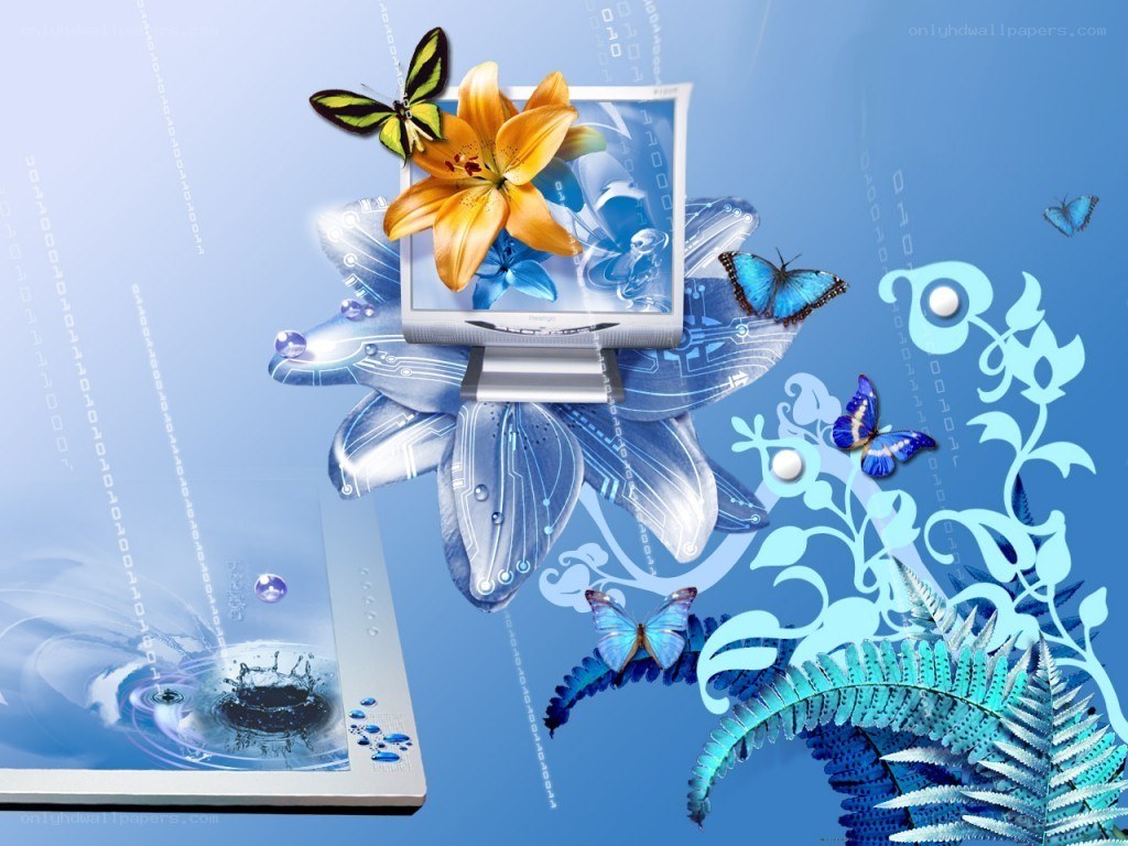 digital nature with butterflies