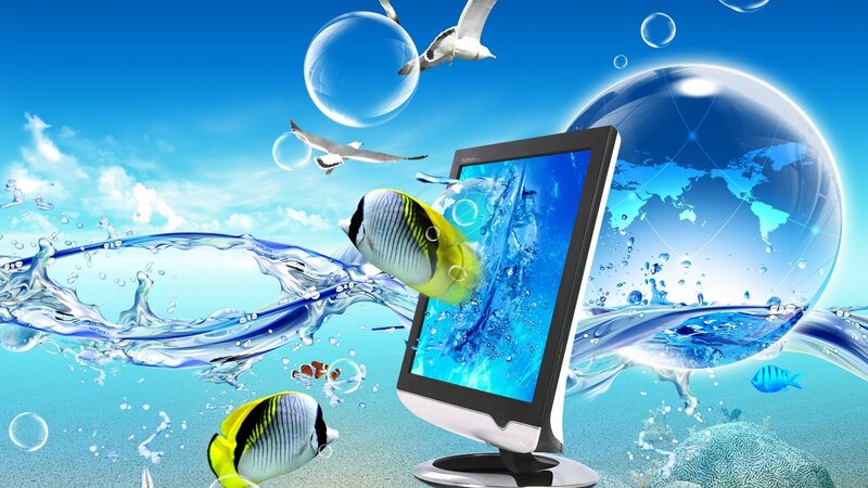 digital ocean with fish and globe