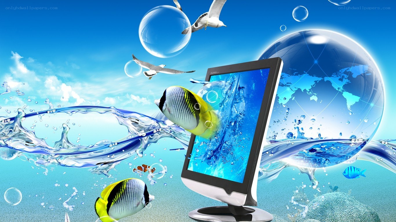 digital ocean with fish and globe