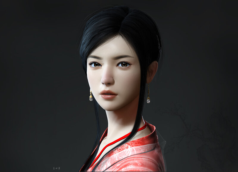 digital portrait of woman in red