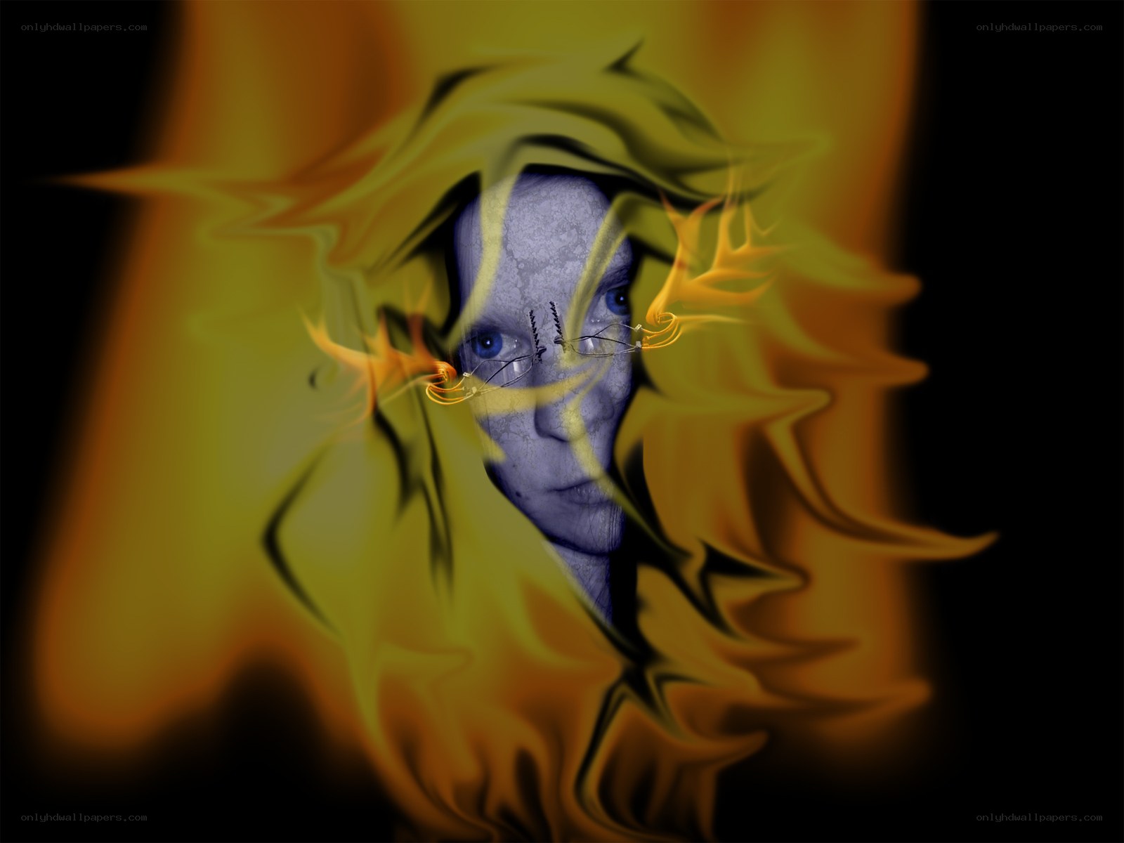 digital portrait with fiery aura
