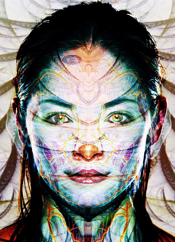 digital portrait with glowing patterns