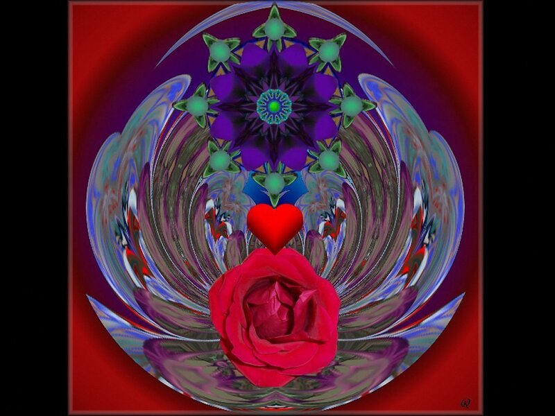 digital rose and heart mandala