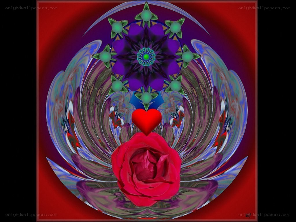 digital rose and heart mandala