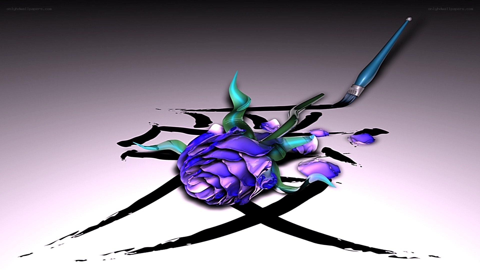 Digital rose with paintbrush