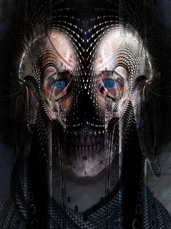 digital skull with blue eyes