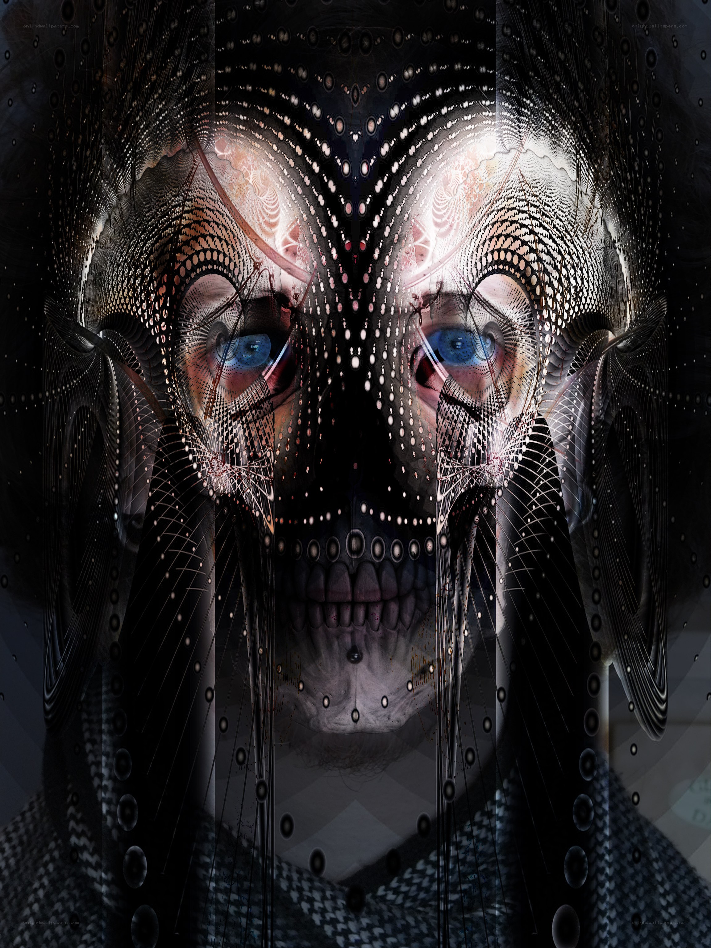 digital skull with blue eyes