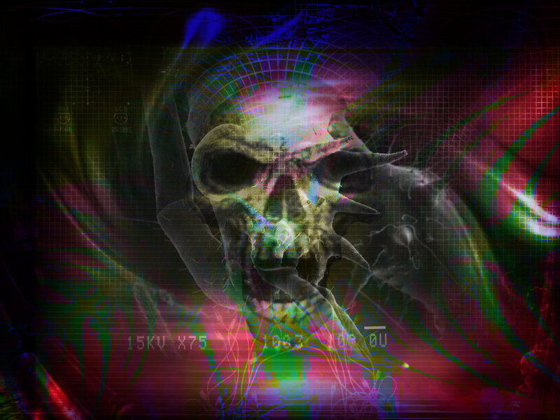 digital skull with glitch effects