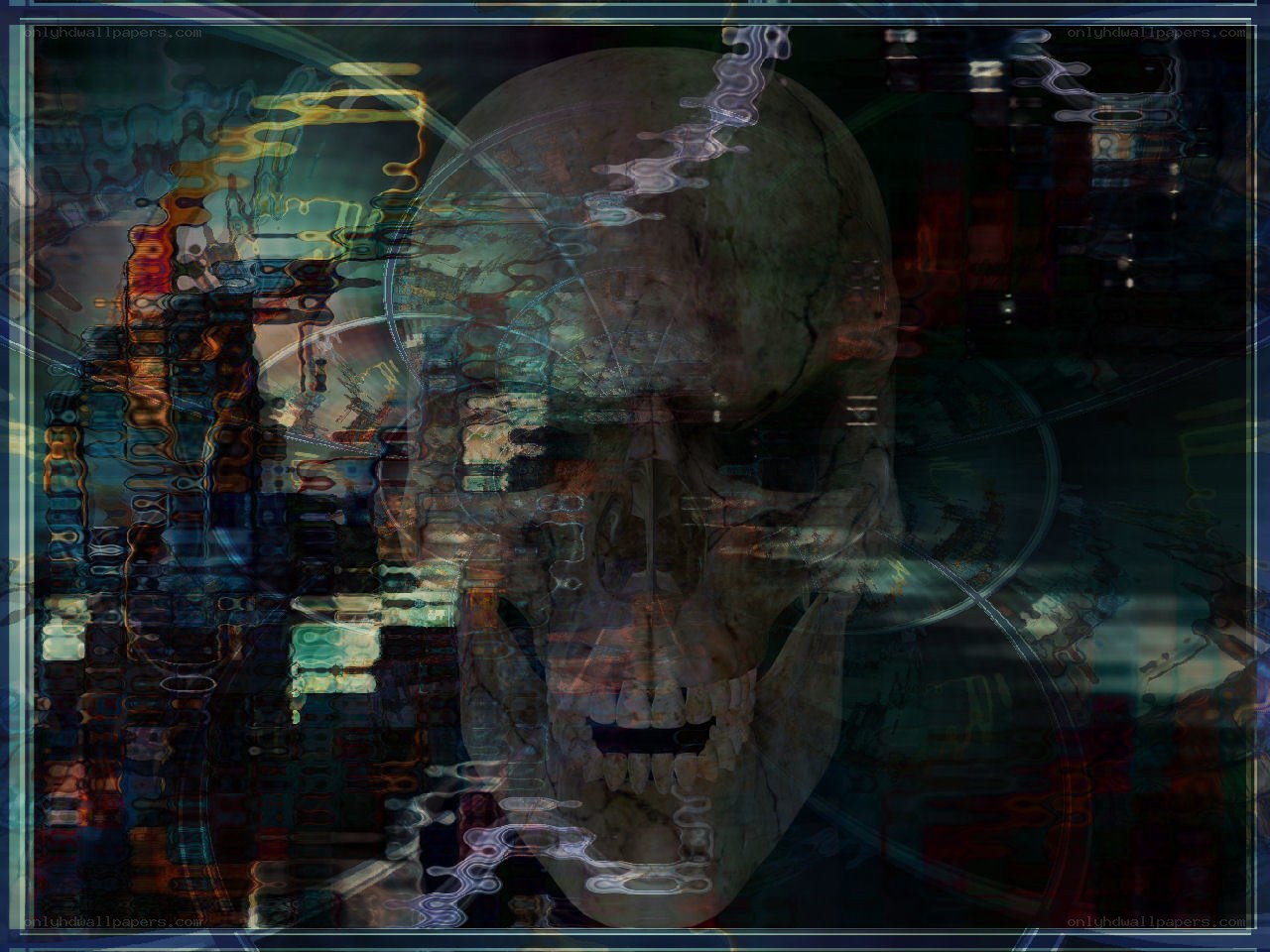 digital skull with glitch effects