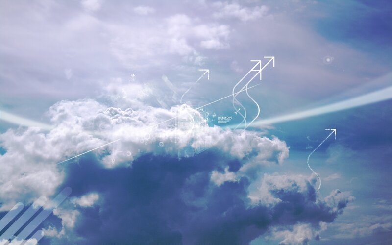 Digital sky with arrows