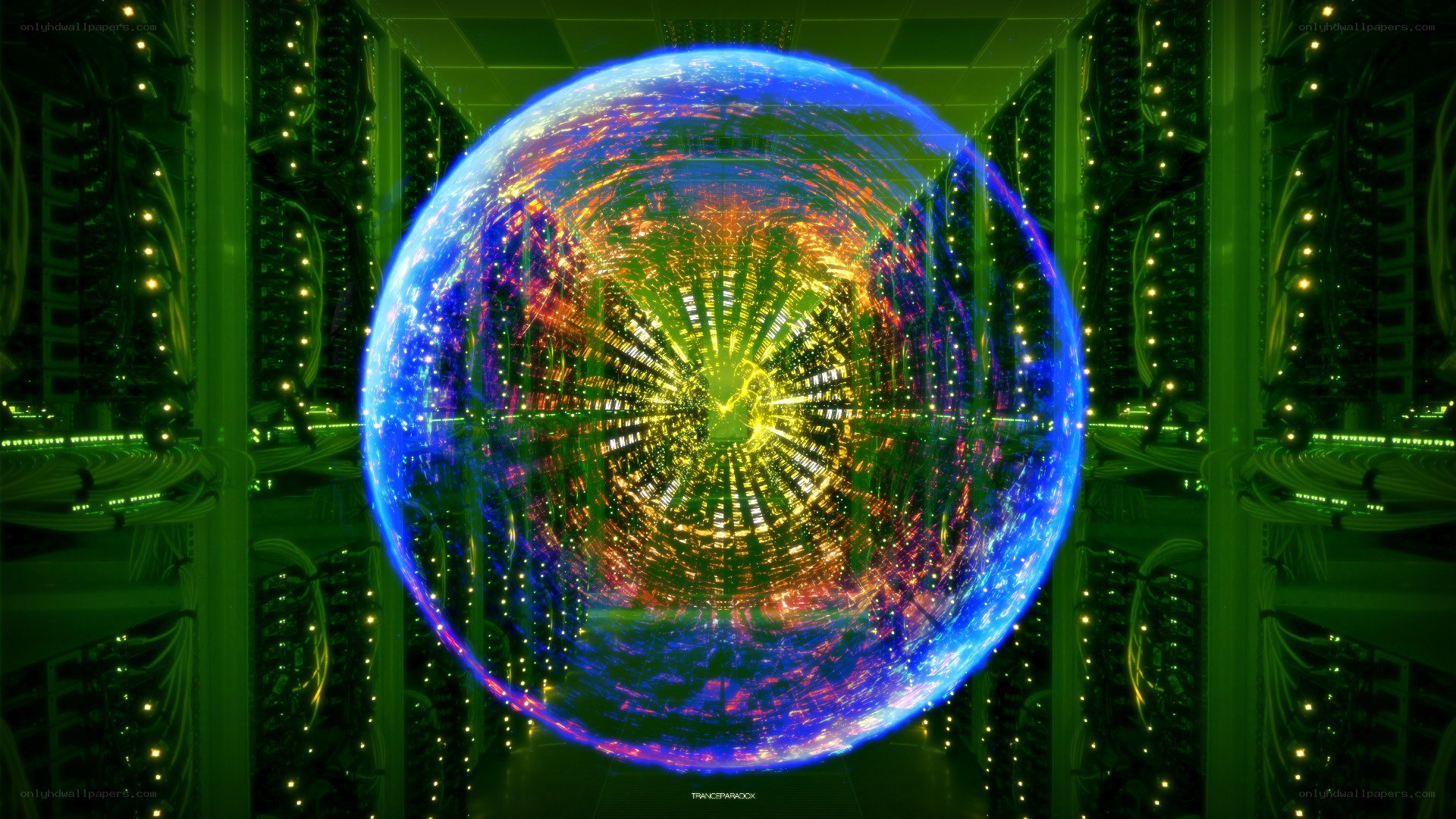 digital sphere in server room