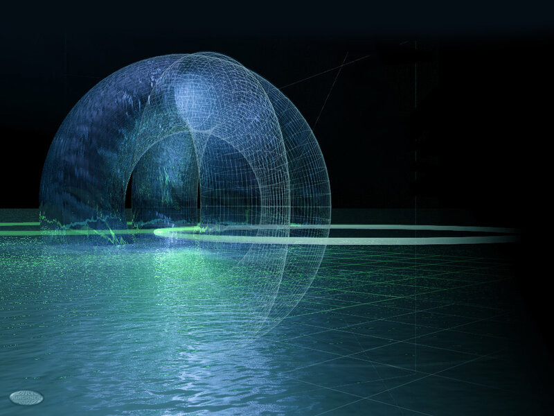 Digital sphere over water