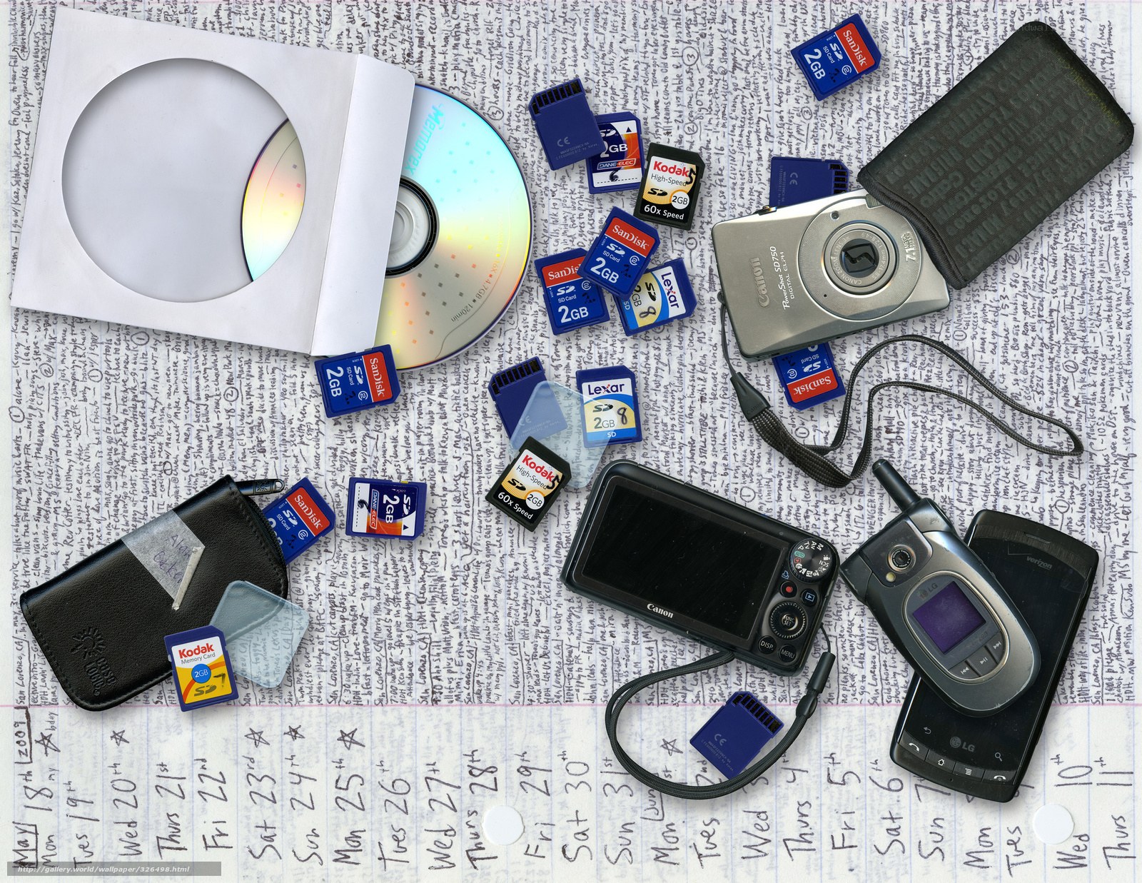 Digital storage devices on notebook paper