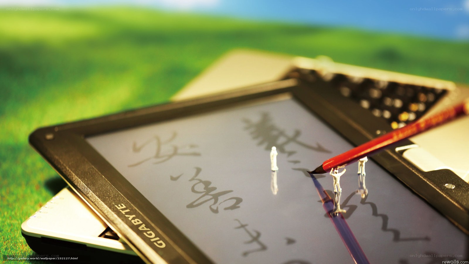 Digital tablet with miniature figures