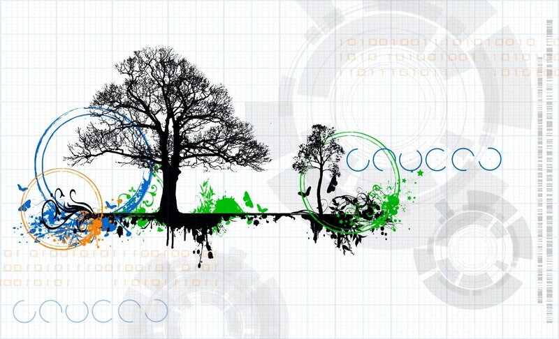 digital tree art with binary code