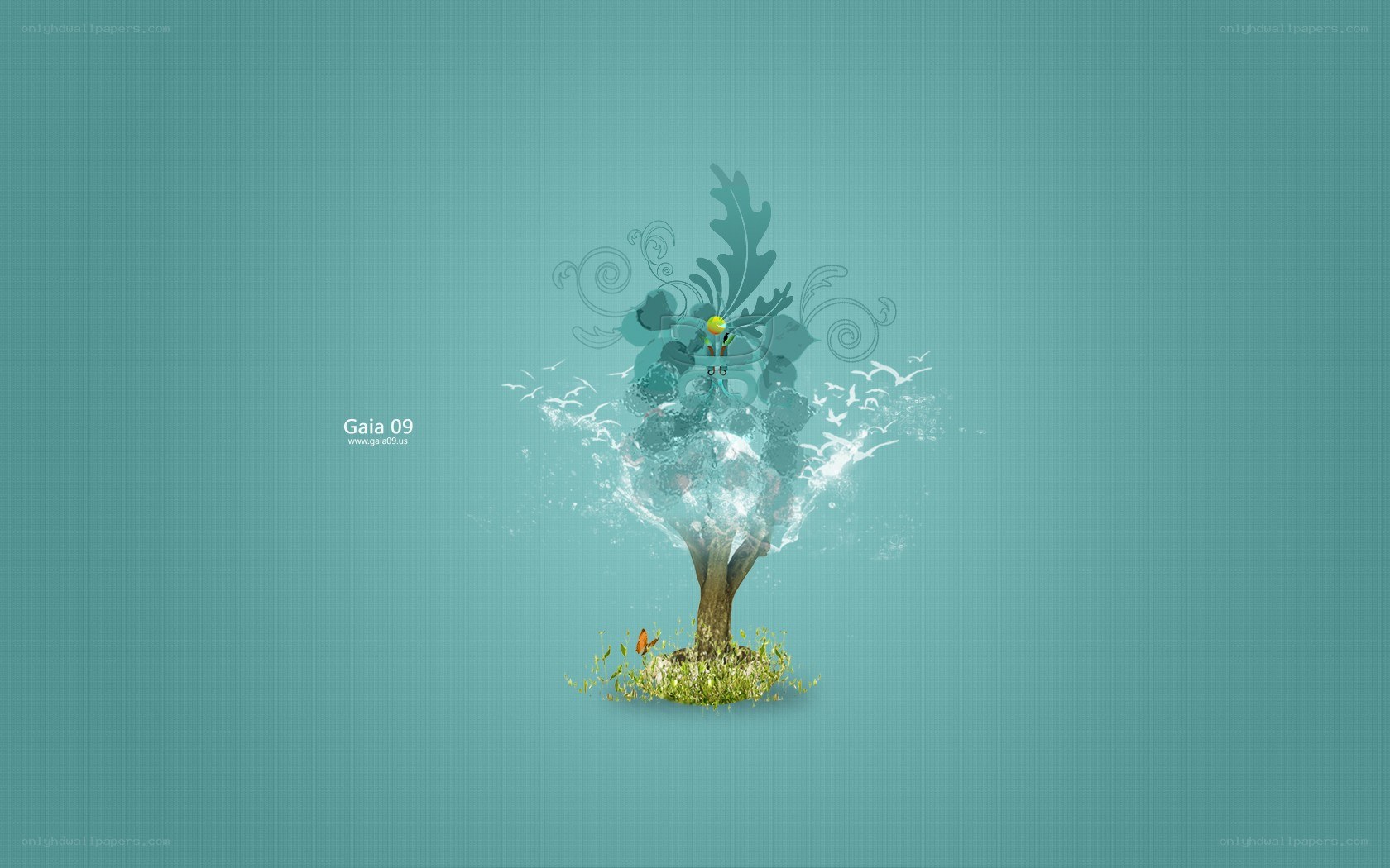 digital tree with water splash