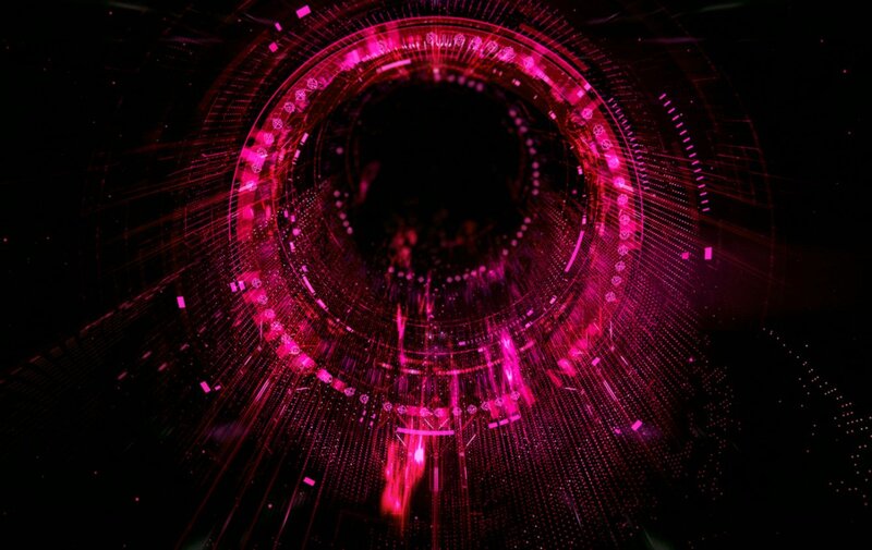 Digital Tunnel with Glowing Rings