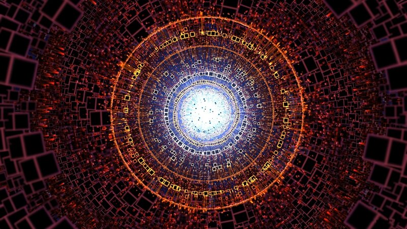 Digital Tunnel with Glowing Squares