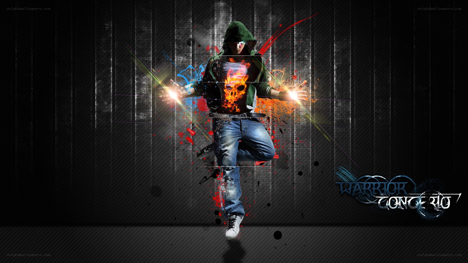 digital warrior with energy effects