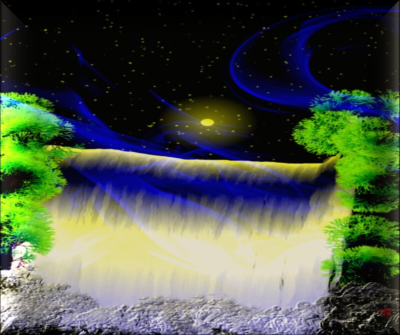Digital Waterfall Landscape — Blue