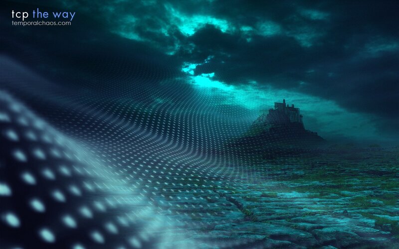 digital waves over ancient ruin