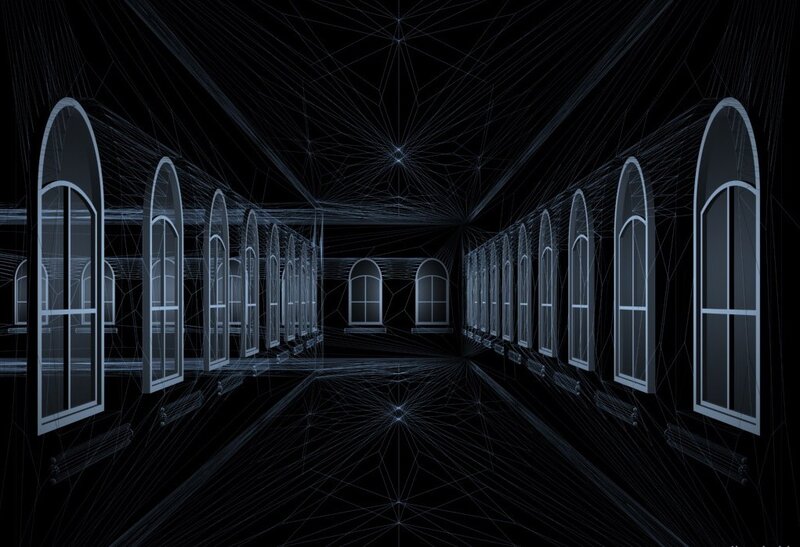 digital wireframe corridor
