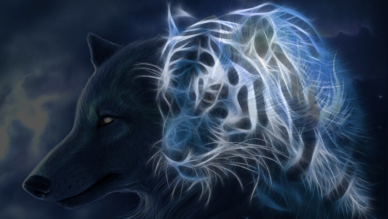 digital wolf with energy aura