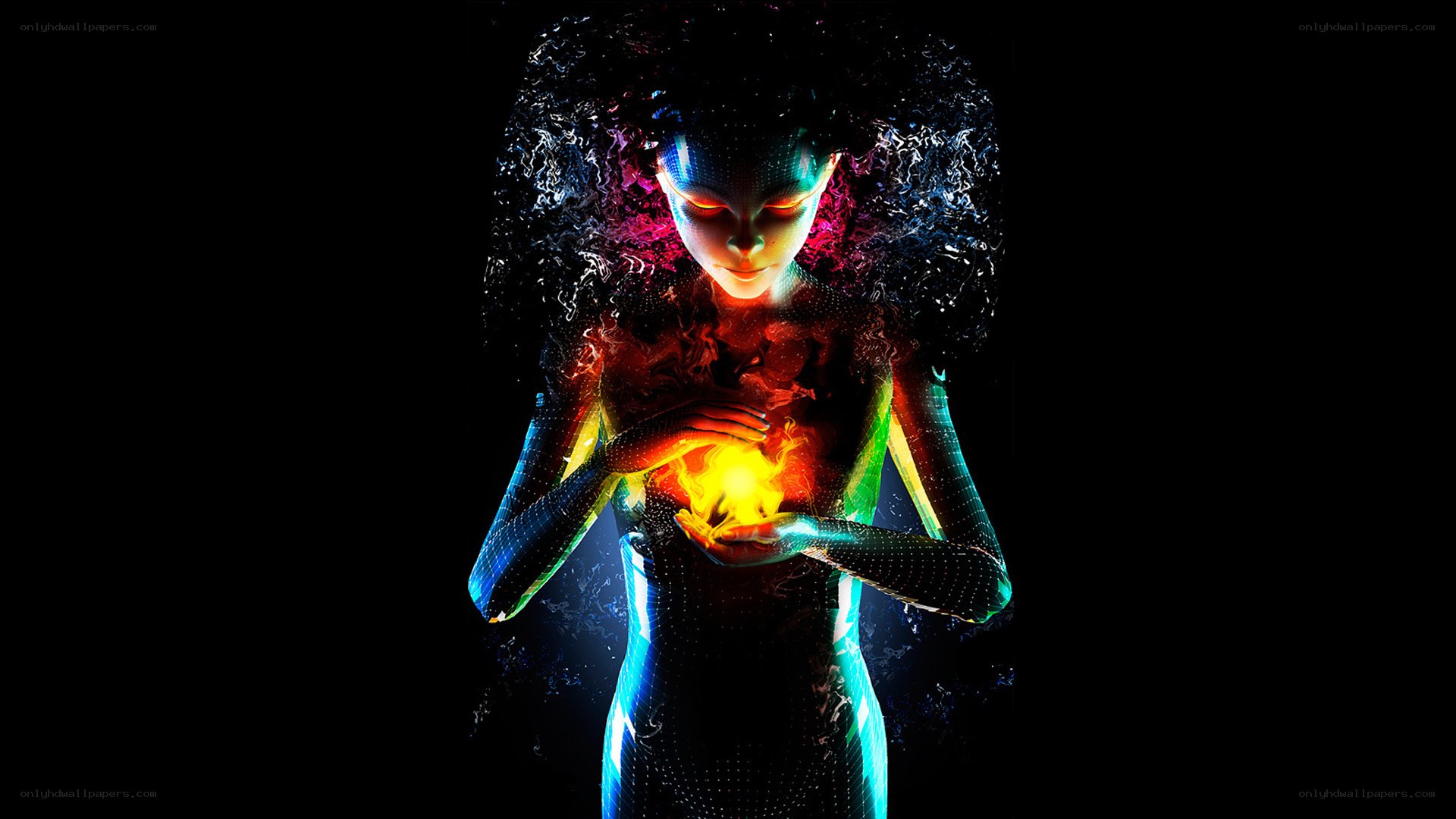 digital woman holding light orb