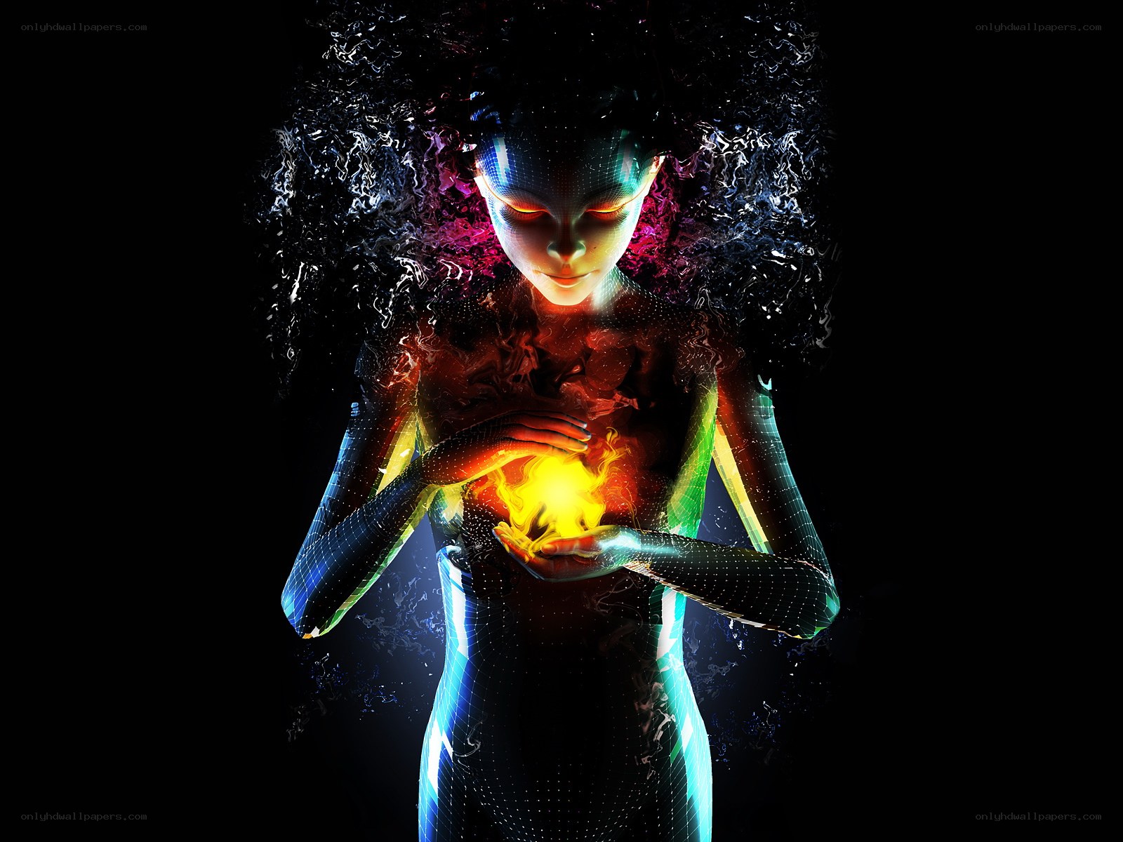 digital woman holding light