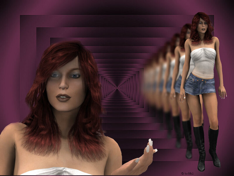 digital woman in purple tunnel