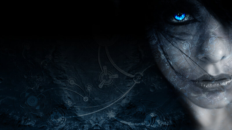 digital woman with glowing eyes