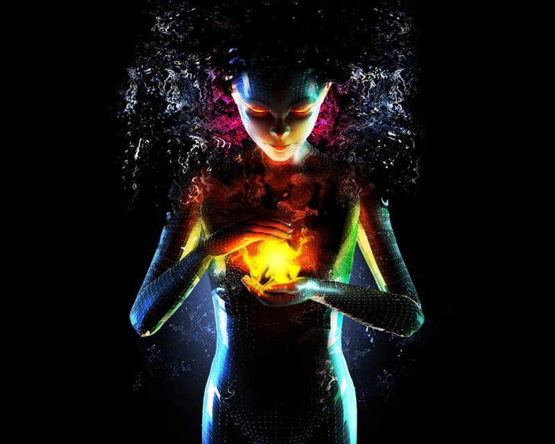 digital woman with glowing heart