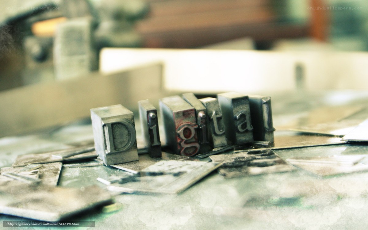 Digital word in letterpress blocks