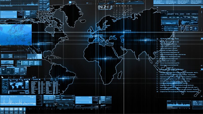 Digital World Map Interface — Blue