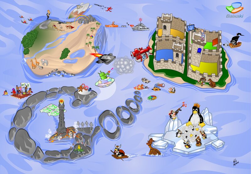 Digital world map with icons