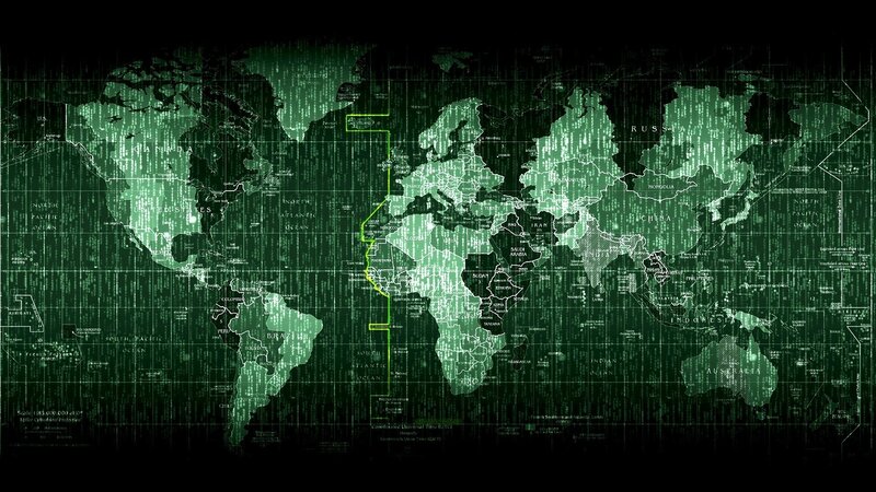 digital world map with matrix effect