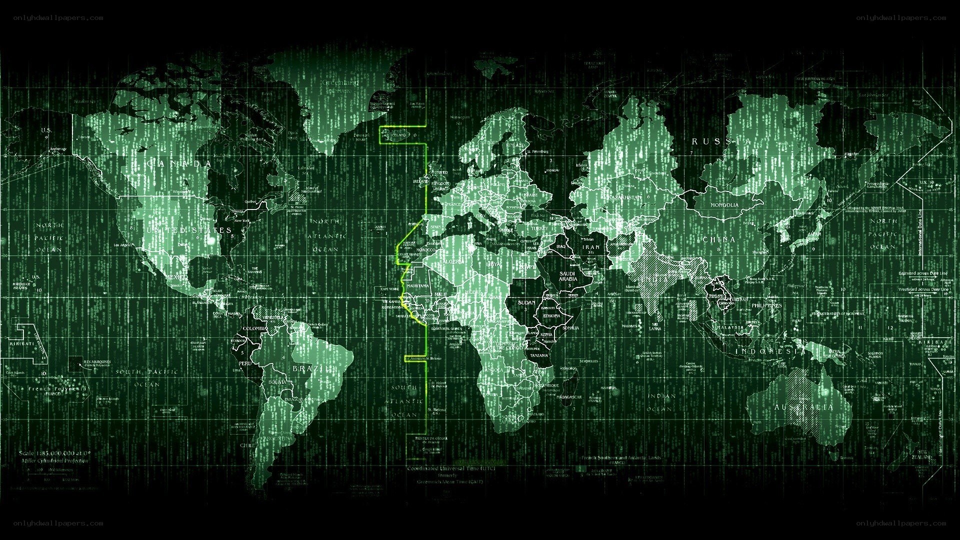 digital world map with matrix effect