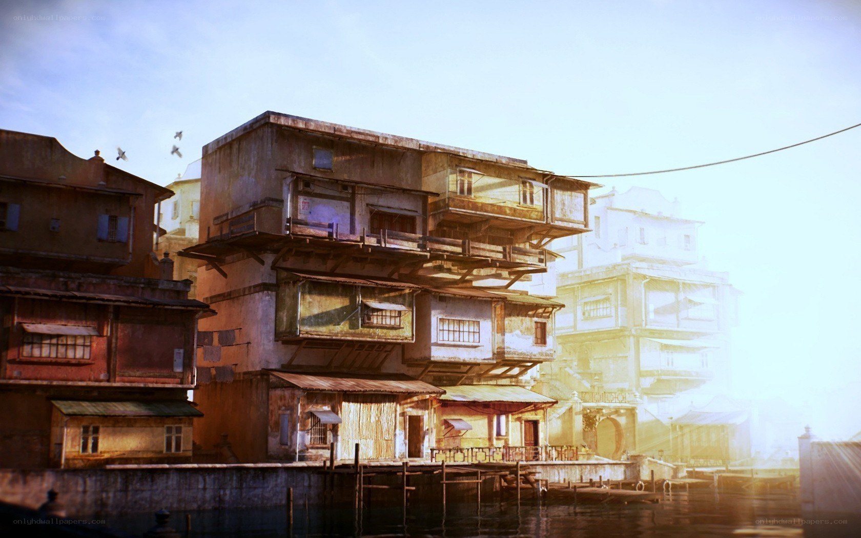 dilapidated waterfront buildings