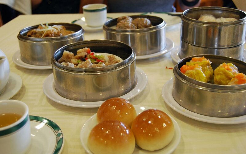 Dim sum meal on table